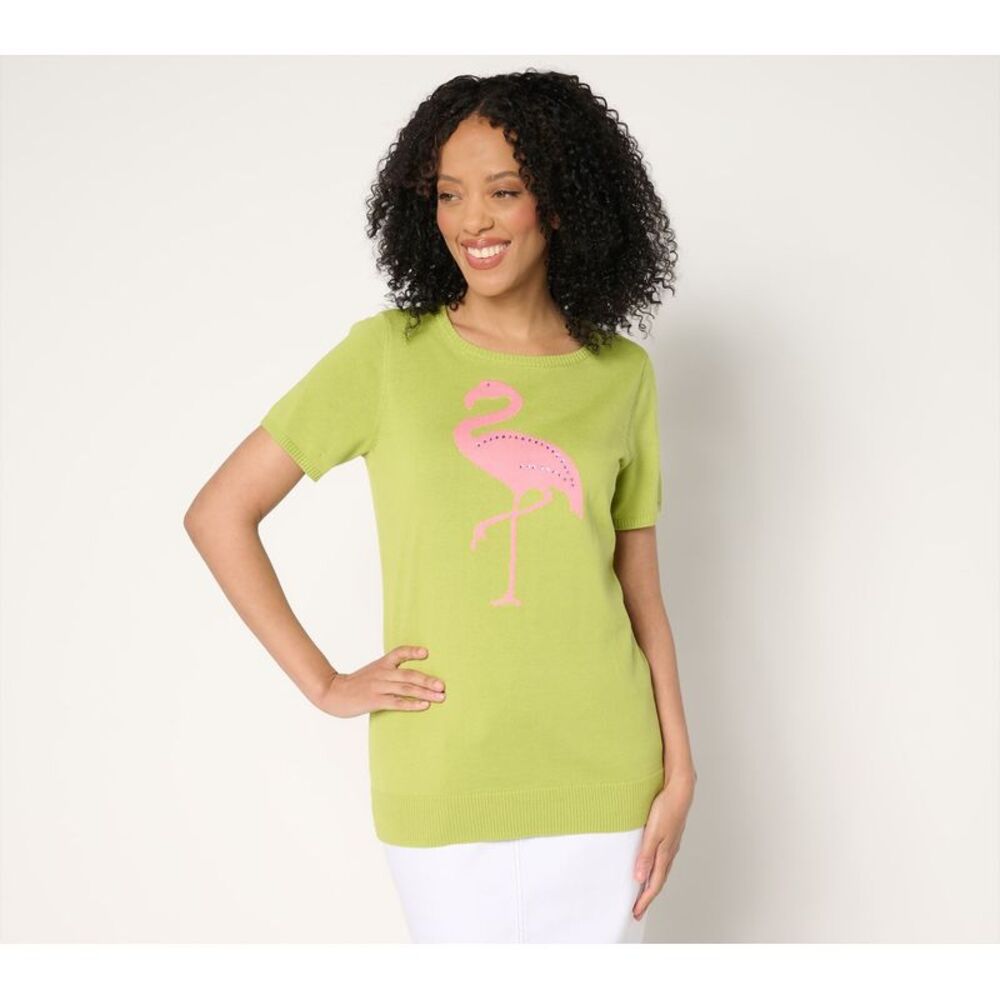 SUNNYLiFE Women's Top Sweater Sz 2XS (XXS) Let's Flamingle Green A688206